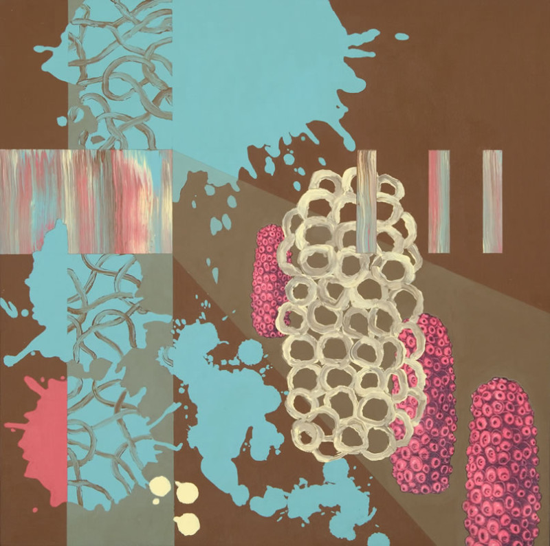 "Faulty Subordination", 2007, mixed media on canvas on board, 16"x16"x2"d