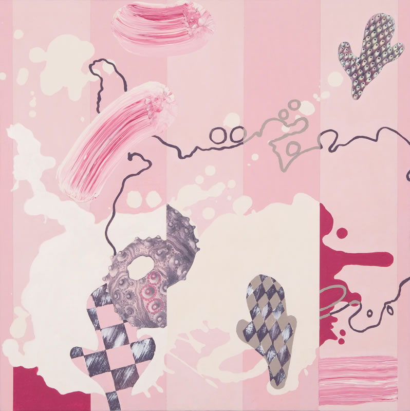"Fragmented Response", 2007, mixed media on canvas on board, 16"x16"x2"d