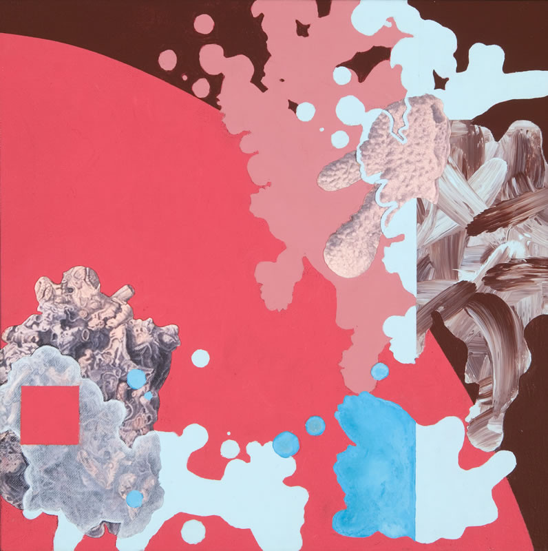 "Misplaced Modifiers", 2007, mixed media on canvas on board, 12"x12"x2"d